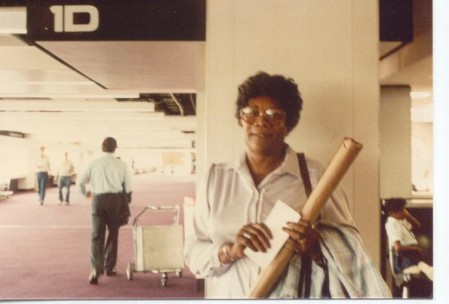 Here's my grandmother, Annie, holding her just received family tree in Memphis International Airport in July 1985.