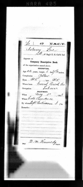 Part of Asberry Lee's Civil War Service Record. Source: Ancestry.com