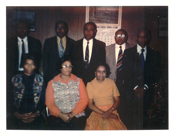 Children of Louis Balfour/Bareford Atlas, and Susie Lee Atlas - left to right - back: Wesley James Atlas, Lawrence Atlas, Rev. Francis Joseph Atlas, Louis Bareford Atlas, Jr., King D. Atlas. Front: Annie Ruth Atlas, Cora Mae Atlas Thompson, and Ethel Edna Atlas.